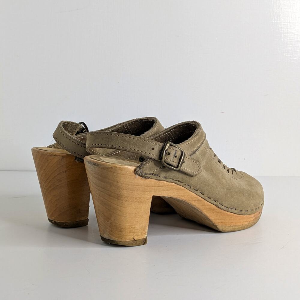 No. 6 Peep Toe Clogs 36 Tan Leather Wood Heel Strap Braided Vamp 6-6.5 - Picture 14 of 15